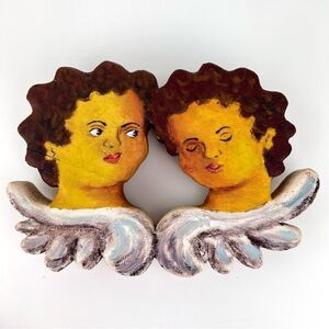 Ze Nelson Ouro Preto Wooden Plaque Cherub Angel Heads Wall Hanging Decor